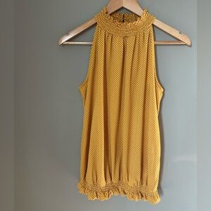 Romantic polka dots yellow Sleeveless Halter top with Smocking details M